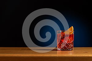 Cocktail allure: Classic negroni cocktail on a bar table