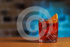 Cocktail allure: Classic negroni cocktail on a bar table