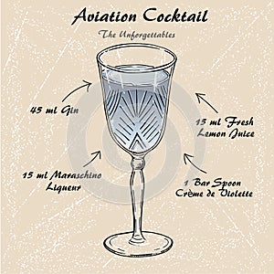 Cocktail Aviation recipe vector , low-alcohol sketch photo