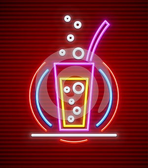 Cocktail bar neon sign glass with drink