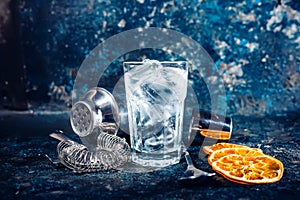 Cocktail at bar, pub or restaurant. Refreshment alcoholic beverage served cold