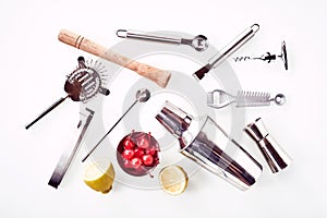 Cocktail Bar utensils against white background