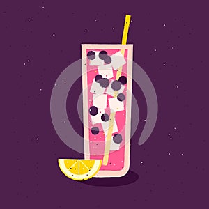 Cocktail berries lÐµmon juice, stange glass, vector flat illustration