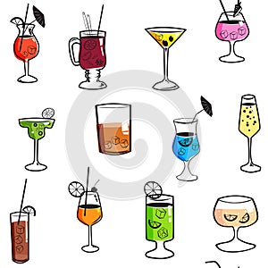 Cocktail beverages seamless pattern background