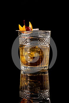 Cocktail on black background menu layout restaurant bar vodka wiskey tonic orange burbon studio
