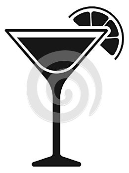 Cocktail black icon. Cosmopolitan alcohol drink refreshment