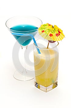 Cocktail with blue curacao & pina colada