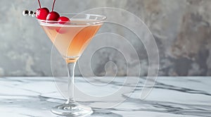 cocktail with cherry. Cold cocktail with a cherry in martini glass. Cold alcoholic cocktail. Cocktail drink. Cherry martini.