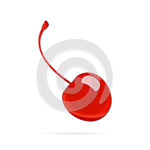 Cocktail cherry maraschino with stem, vector flat style icon on white background