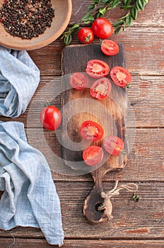 cocktail cherry tomatoes on a wooden