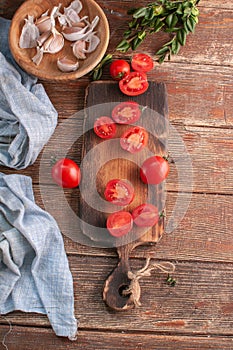 cocktail cherry tomatoes on a wooden