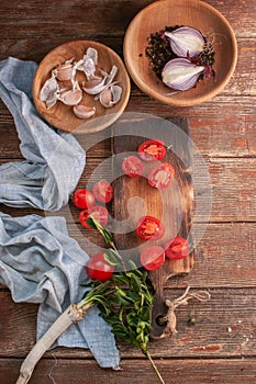 cocktail cherry tomatoes on a wooden