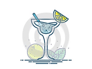 Cocktail In Cool Glass. Summer Illustration For Design Cafe Menu