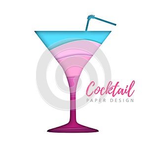 Cocktail cosmopolitan silhouette. Cut out paper art style design