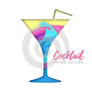 Cocktail cosmopolitan silhouette. Cut out paper art style design