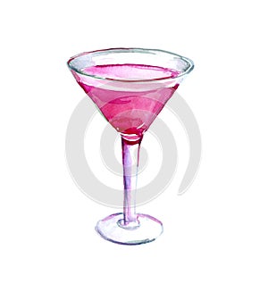 Cocktail cosmopolitan watercolor illustration, picture for the menu in the bar, alcoholic drink