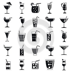 Cocktail drink icons set, simple style