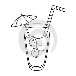Cocktail drink with straw and umbrella in black and white