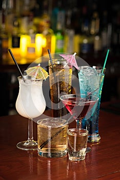 Cocktail drinks on bar table