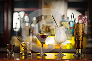 Cocktail drinks on bar table