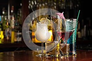 Cocktail drinks on bar table