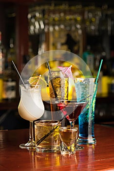 Cocktail drinks on bar table