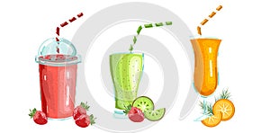 Cocktail drinks set Vector isolated. Fresh juicy smothies and beverages