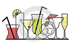 Cocktail Drinks Sets, Line Art Drinks illustration, Party Drinks