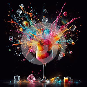 Cocktail explosion in a glass. Generated AI