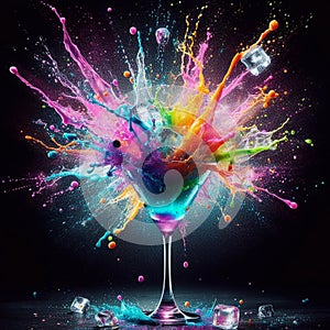 Cocktail explosion in a glass. Generated AI