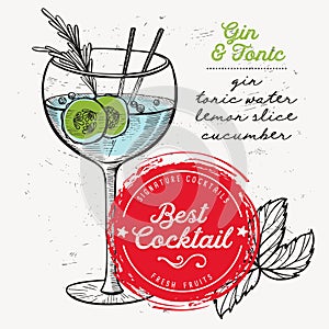 Cocktail gin and tonic, drink flyer for bar. photo