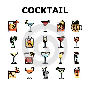 cocktail glass drink alcohol bar icons set vector