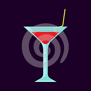 Cocktail glass drink bar alcoholic party vector icon. Liquid refreshment red nightclub beverage