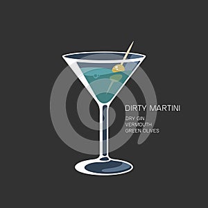 Cocktail glass Martini vermouth gin oilve vector illustration