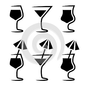Cocktail glass silhouette with parasol