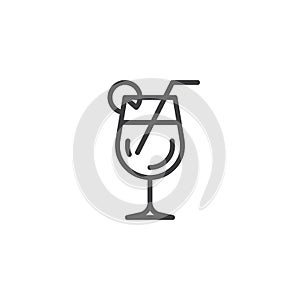 Cocktail glass with straw and lemon line icon