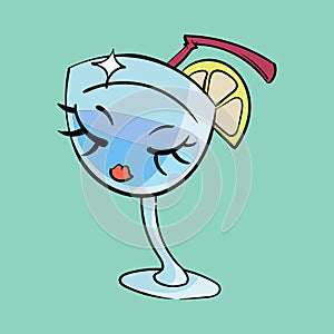 Cocktail glass. Vintage toons: funny character, vector illustration trendy classic retro cartoon style