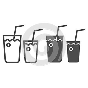 Cocktail glasses line and glyph icon. Two beverages vector illustration isolated on white. Drink outline style design