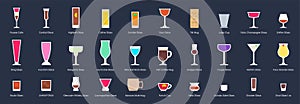 Cocktail glasses set, flat style vector illustration