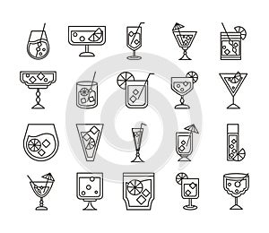 Cocktail icon liquor refreshing alcohol glass cups iced drinks icons set