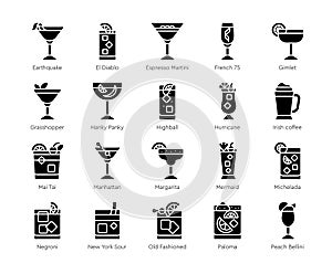 Cocktail icon set 4,  Alcoholic mixed drink vector