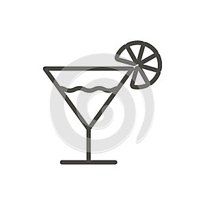 Cocktail icon vector. Outline glass, line drink symbol.