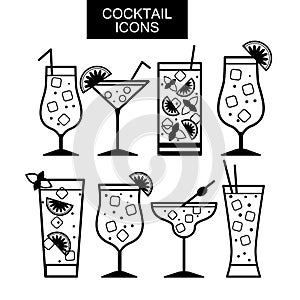 Cocktail icons. Different kinds of glasses