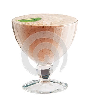 Cocktail with kiwi and chocolate crumb over white background
