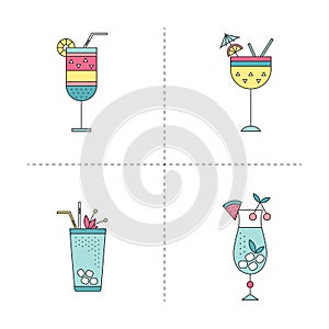 Cocktail line icons set