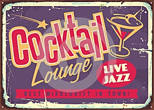 Cocktail lounge live jazz vintage colorful sign