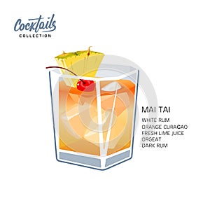 Cocktail mai tai drink pineapple cherry vector illustration
