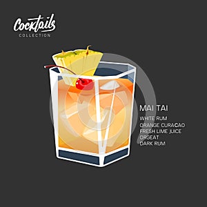 Cocktail mai tai drink pineapple cherry vector illustration