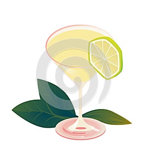 Cocktail margarita glass. Alcohol drink with sugar sprinkles. Daiquiri drink for bar and event. Flat vector illustration