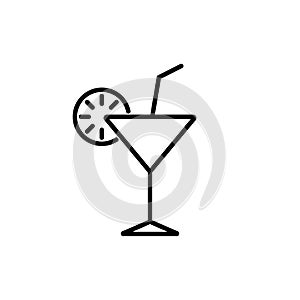 Cocktail Margarita Line Icon. Tropical Coctail. Drink Martini Liquor Outline Black Pictogram. Vodka Champagne Flat